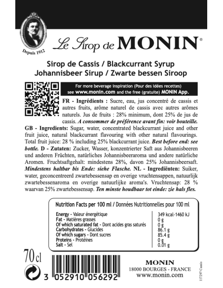 Monin Zwarte Bes siroop ingrediënten