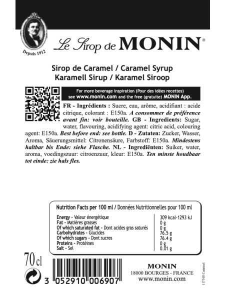 Monin Caramel siroop ingrediënten