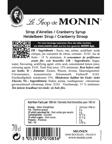 Monin Cranberrysiroop ingrediënten