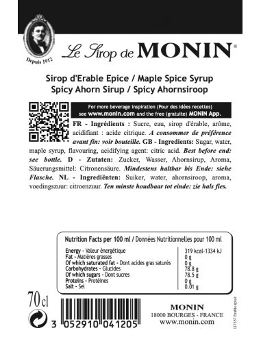 Monin Maple Spice (Spicy Ahorn) siroop