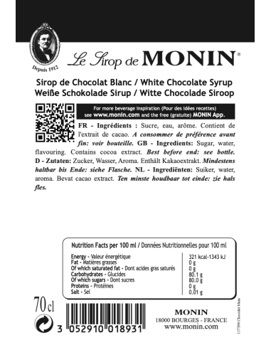 Monin Witte Chocoladesiroop 0.70 ltr